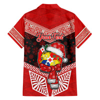 Personalised Tonga Christmas Family Matching Off Shoulder Maxi Dress and Hawaiian Shirt Tongan Coat of Arms Santa With Ngatu Pattern Christmas Red Style LT03 - Polynesian Pride