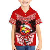 Personalised Tonga Christmas Family Matching Off Shoulder Short Dress and Hawaiian Shirt Tongan Coat of Arms Santa With Ngatu Pattern Christmas Red Style LT03 Son's Shirt Red - Polynesian Pride