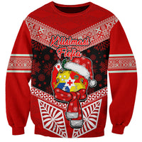 Personalised Tonga Christmas Sweatshirt Tongan Coat of Arms Santa With Ngatu Pattern Christmas Red Style LT03 Unisex Red - Polynesian Pride