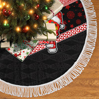 Personalised Tonga Christmas Tree Skirt Tonga Coat of Arms with Seamless Tapa Ngatu Pattern Xmas Red Style LT03 - Polynesian Pride
