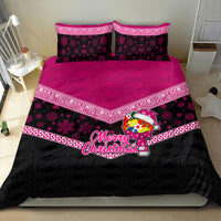 Tonga Christmas Bedding Set Tongan Coat of Arms Santa With Ngatu Pattern Christmas Pink Style LT03 - Polynesian Pride