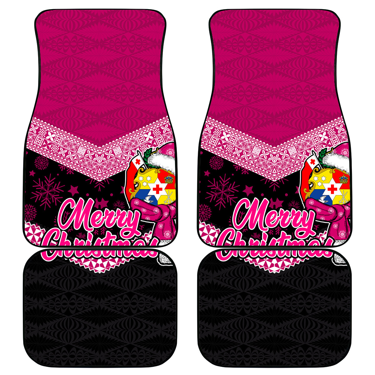 Tonga Christmas Car Mats Tongan Coat of Arms Santa With Ngatu Pattern Christmas Pink Style LT03 Pink - Polynesian Pride