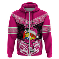 Tonga Christmas Hoodie Tongan Coat of Arms Santa With Ngatu Pattern Christmas Pink Style LT03 - Polynesian Pride