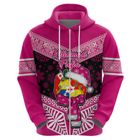 Tonga Christmas Hoodie Tongan Coat of Arms Santa With Ngatu Pattern Christmas Pink Style LT03 - Polynesian Pride