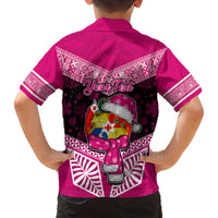 Personalised Tonga Christmas Family Matching Off Shoulder Maxi Dress and Hawaiian Shirt Tongan Coat of Arms Santa With Ngatu Pattern Christmas Pink Style LT03 - Polynesian Pride