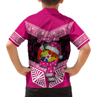 Personalised Tonga Christmas Kid Hawaiian Shirt Tongan Coat of Arms Santa With Ngatu Pattern Christmas Pink Style LT03 - Polynesian Pride
