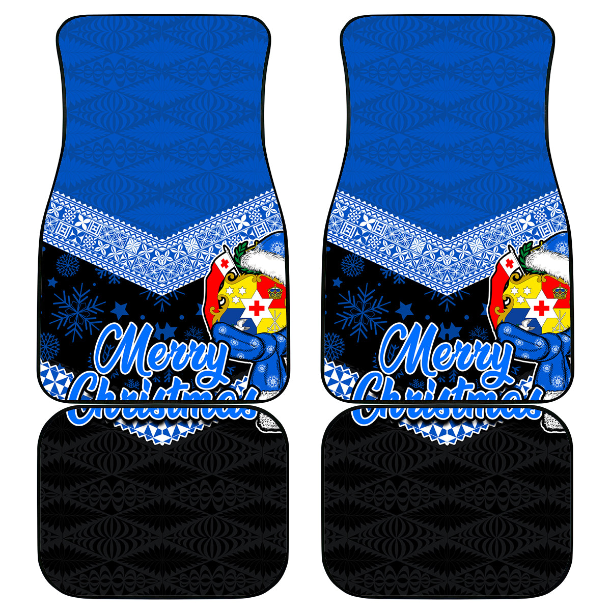 Tonga Christmas Car Mats Tongan Coat of Arms Santa With Ngatu Pattern Christmas Blue Style LT03 Blue - Polynesian Pride