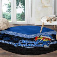 Tonga Christmas Round Carpet Tongan Coat of Arms Santa With Ngatu Pattern Christmas Blue Style LT03 - Polynesian Pride