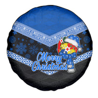 Tonga Christmas Spare Tire Cover Tongan Coat of Arms Santa With Ngatu Pattern Christmas Blue Style LT03 - Polynesian Pride