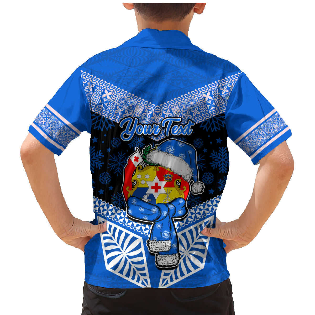 Personalised Tonga Christmas Family Matching Mermaid Dress and Hawaiian Shirt Tongan Coat of Arms Santa With Ngatu Pattern Christmas Blue Style LT03 - Polynesian Pride