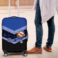 Personalised Tonga Christmas Luggage Cover Tongan Coat of Arms Santa With Ngatu Pattern Christmas Blue Style LT03 Blue - Polynesian Pride