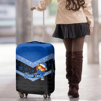 Personalised Tonga Christmas Luggage Cover Tongan Coat of Arms Santa With Ngatu Pattern Christmas Blue Style LT03 - Polynesian Pride