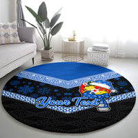 Personalised Tonga Christmas Round Carpet Tongan Coat of Arms Santa With Ngatu Pattern Christmas Blue Style LT03 - Polynesian Pride