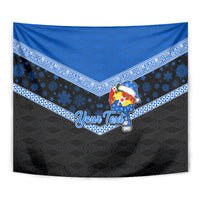 Personalised Tonga Christmas Tapestry Tongan Coat of Arms Santa With Ngatu Pattern Christmas Blue Style LT03 - Polynesian Pride