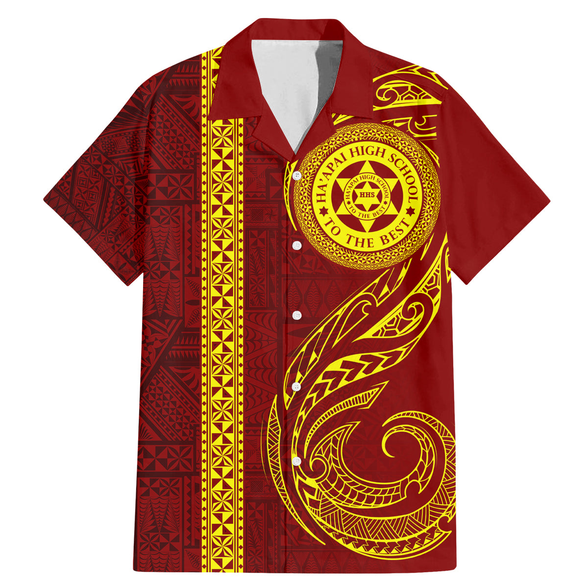 Tonga Ha'apai High School Family Matching Mermaid Dress and Hawaiian Shirt Ngatu and Maori Ethnic Tribal Pattern LT03 Dad's Shirt - Short Sleeve Red - Polynesian Pride