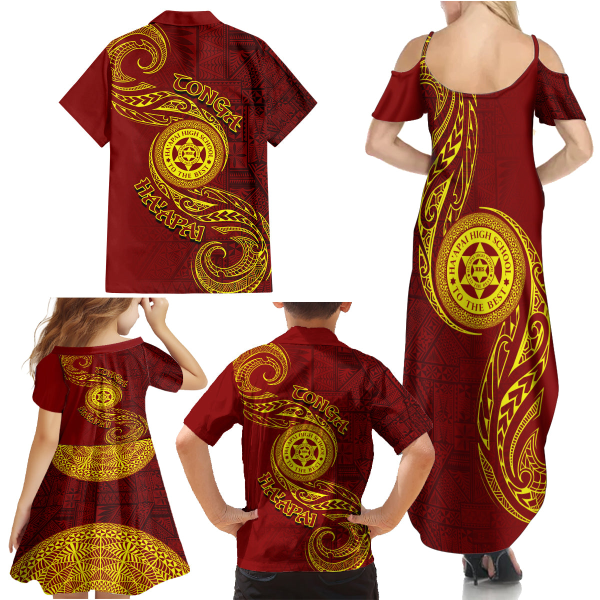 Tonga Ha'apai High School Family Matching Summer Maxi Dress and Hawaiian Shirt Ngatu and Maori Ethnic Tribal Pattern LT03 - Polynesian Pride
