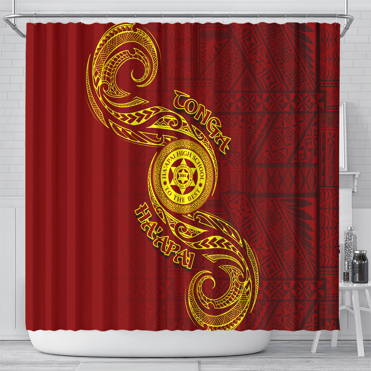 Tonga Ha'apai High School Shower Curtain Ngatu and Maori Ethnic Tribal Pattern LT03 - Polynesian Pride
