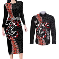 Aotearoa Toitu Te Tiriti Couples Matching Long Sleeve Bodycon Dress and Long Sleeve Button Shirt Maori Taniwha Haka - Honour the Treaty LT03