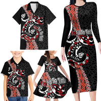 Aotearoa Toitu Te Tiriti Family Matching Long Sleeve Bodycon Dress and Hawaiian Shirt Maori Taniwha Haka - Honour the Treaty LT03 - Polynesian Pride