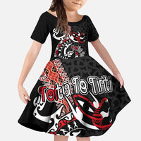 Aotearoa Toitu Te Tiriti Family Matching Mermaid Dress and Hawaiian Shirt Maori Taniwha Haka - Honour the Treaty LT03 Daughter's Dress Black - Polynesian Pride
