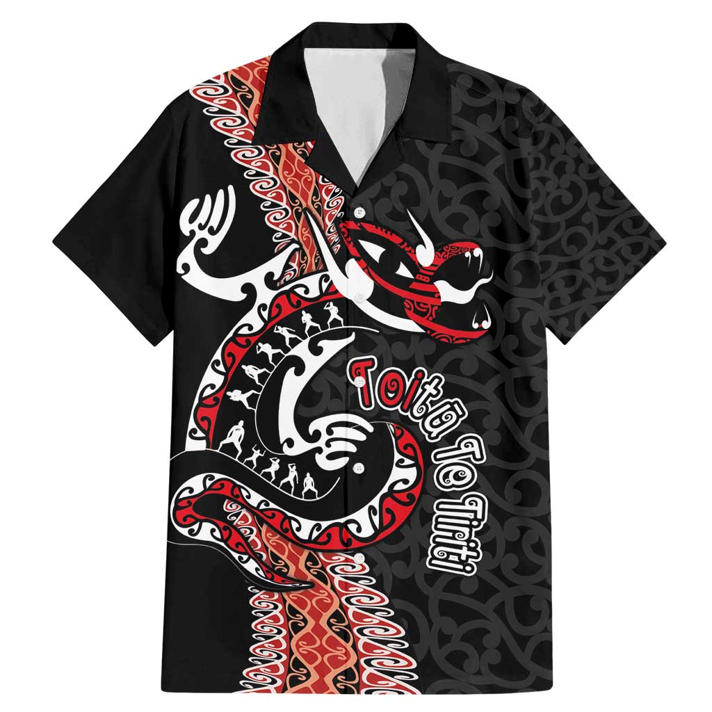Aotearoa Toitu Te Tiriti Family Matching Mermaid Dress and Hawaiian Shirt Maori Taniwha Haka - Honour the Treaty LT03 Dad's Shirt - Short Sleeve Black - Polynesian Pride