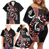 Aotearoa Toitu Te Tiriti Family Matching Off Shoulder Short Dress and Hawaiian Shirt Maori Taniwha Haka - Honour the Treaty LT03 - Polynesian Pride