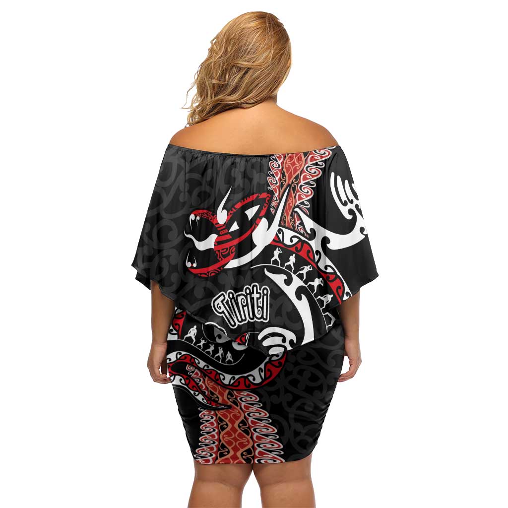Aotearoa Toitu Te Tiriti Family Matching Off Shoulder Short Dress and Hawaiian Shirt Maori Taniwha Haka - Honour the Treaty LT03 - Polynesian Pride