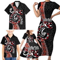 Aotearoa Toitu Te Tiriti Family Matching Short Sleeve Bodycon Dress and Hawaiian Shirt Maori Taniwha Haka - Honour the Treaty LT03 - Polynesian Pride
