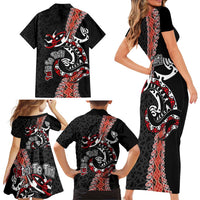 Aotearoa Toitu Te Tiriti Family Matching Short Sleeve Bodycon Dress and Hawaiian Shirt Maori Taniwha Haka - Honour the Treaty LT03 - Polynesian Pride