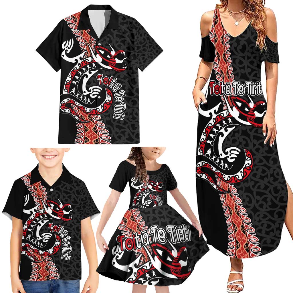 Aotearoa Toitu Te Tiriti Family Matching Summer Maxi Dress and Hawaiian Shirt Maori Taniwha Haka - Honour the Treaty LT03 - Polynesian Pride