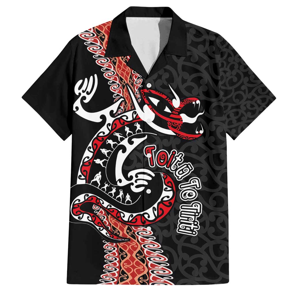 Aotearoa Toitu Te Tiriti Family Matching Summer Maxi Dress and Hawaiian Shirt Maori Taniwha Haka - Honour the Treaty LT03 Dad's Shirt - Short Sleeve Black - Polynesian Pride