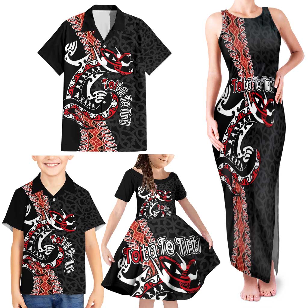 Aotearoa Toitu Te Tiriti Family Matching Tank Maxi Dress and Hawaiian Shirt Maori Taniwha Haka - Honour the Treaty LT03 - Polynesian Pride