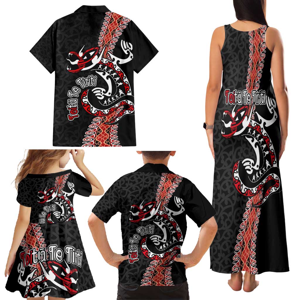 Aotearoa Toitu Te Tiriti Family Matching Tank Maxi Dress and Hawaiian Shirt Maori Taniwha Haka - Honour the Treaty LT03 - Polynesian Pride