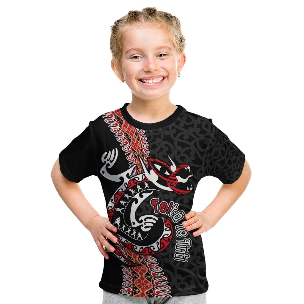 Aotearoa Toitu Te Tiriti Kid T Shirt Maori Taniwha Haka - Honour the Treaty LT03 Black - Polynesian Pride
