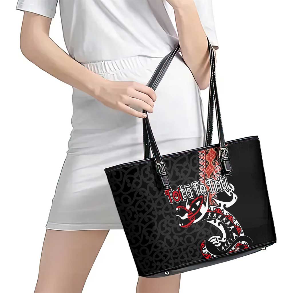 Aotearoa Toitu Te Tiriti Leather Tote Bag Maori Taniwha Haka - Honour the Treaty LT03 - Polynesian Pride