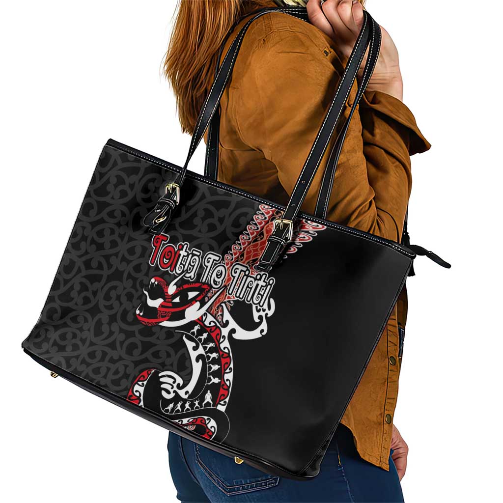 Aotearoa Toitu Te Tiriti Leather Tote Bag Maori Taniwha Haka - Honour the Treaty LT03 - Polynesian Pride