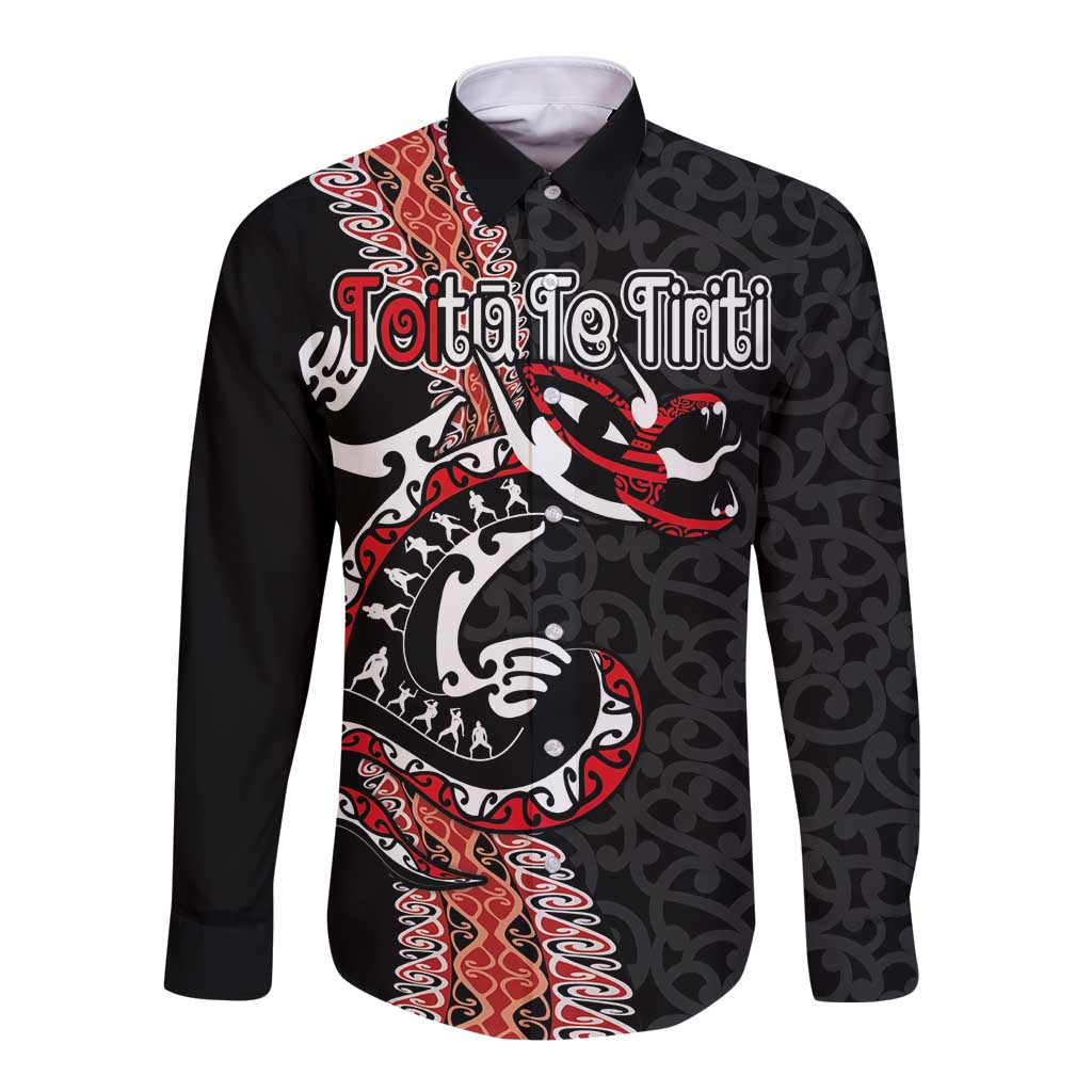 Aotearoa Toitu Te Tiriti Long Sleeve Button Shirt Maori Taniwha Haka - Honour the Treaty