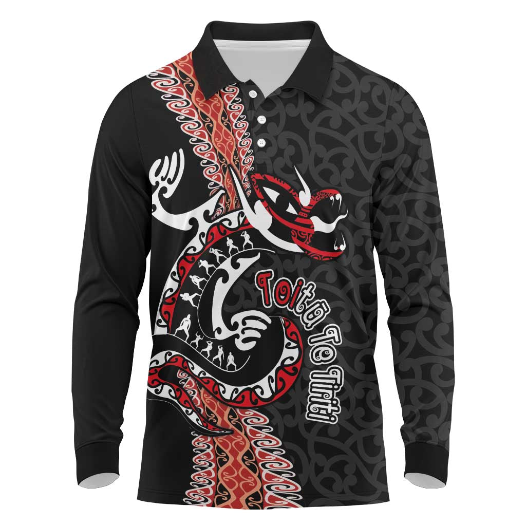 Aotearoa Toitu Te Tiriti Long Sleeve Polo Shirt Maori Taniwha Haka - Honour the Treaty LT03