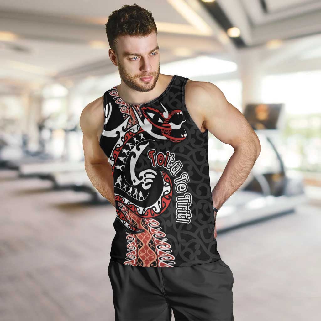 Aotearoa Toitu Te Tiriti Men Tank Top Maori Taniwha Haka - Honour the Treaty LT03 Black - Polynesian Pride