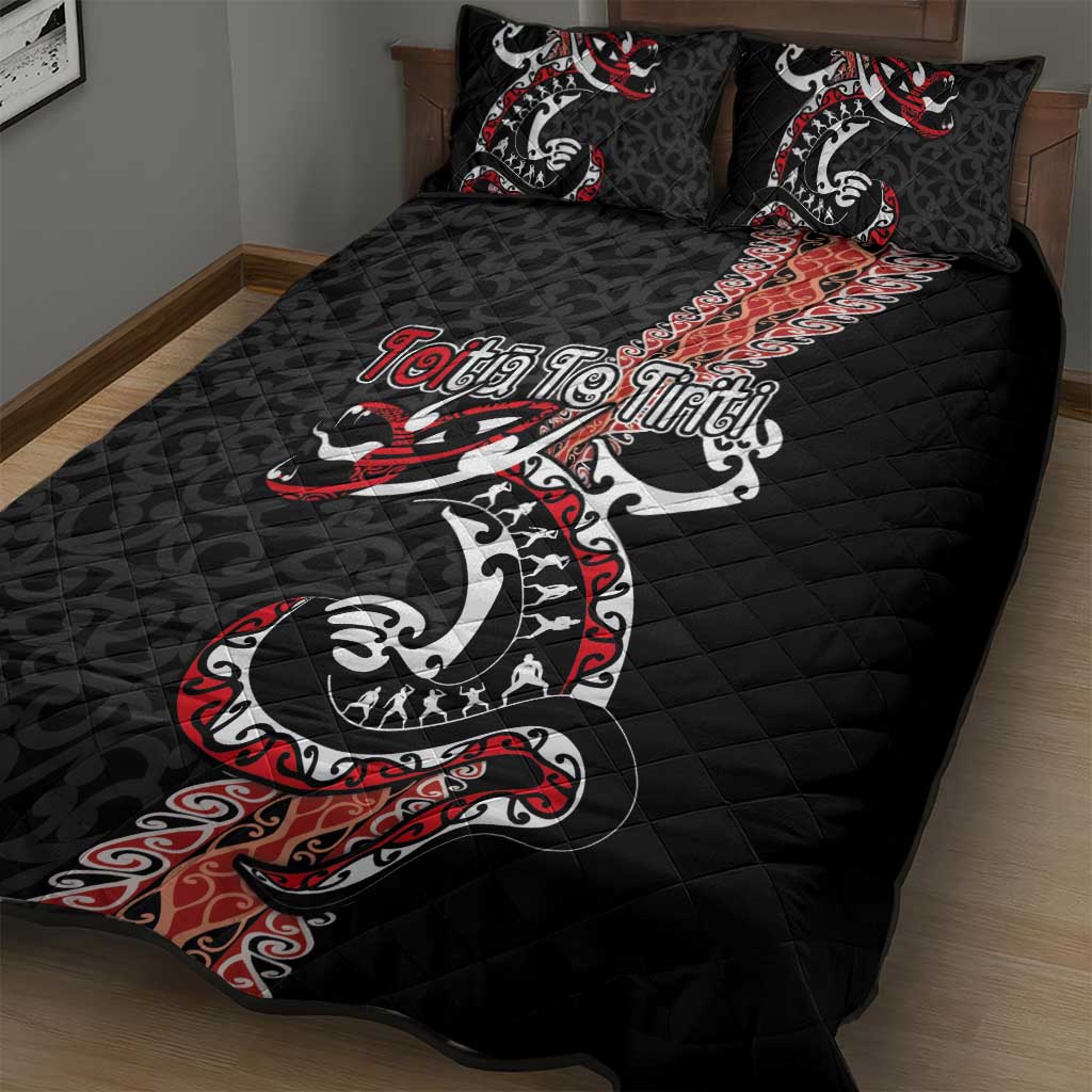 Aotearoa Toitu Te Tiriti Quilt Bed Set Maori Taniwha Haka - Honour the Treaty LT03