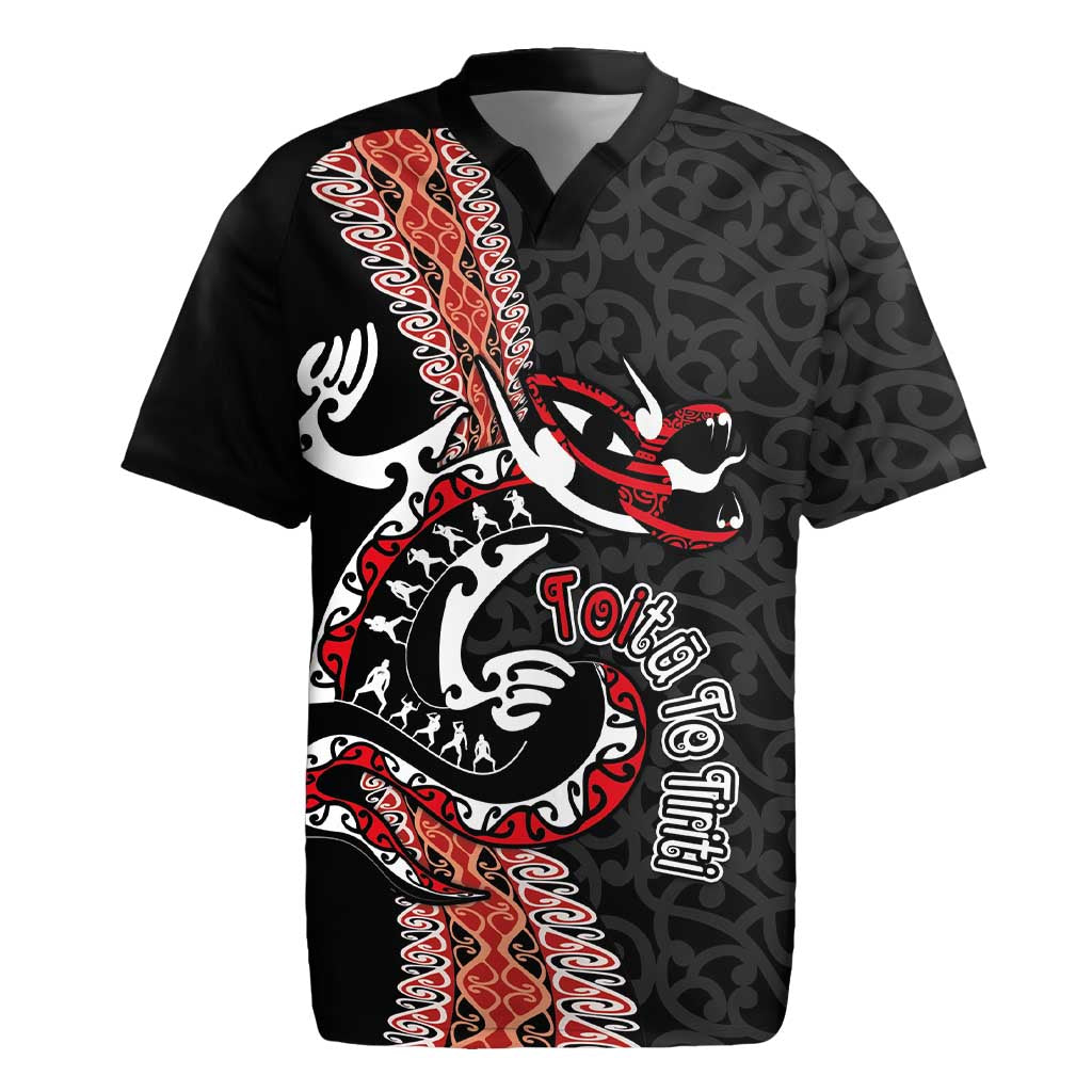 Aotearoa Toitu Te Tiriti Rugby Jersey Maori Taniwha Haka - Honour the Treaty LT03 Black - Polynesian Pride