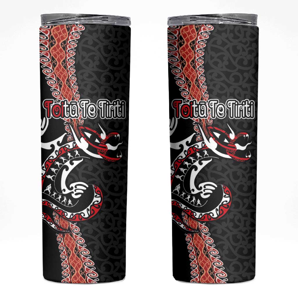 Aotearoa Toitu Te Tiriti Skinny Tumbler Maori Taniwha Haka - Honour the Treaty LT03 Black - Polynesian Pride
