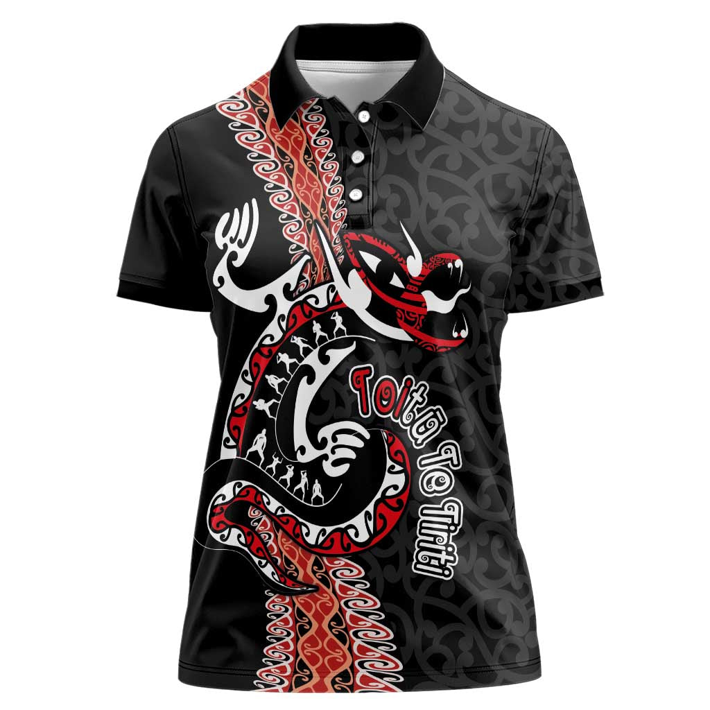 Aotearoa Toitu Te Tiriti Women Polo Shirt Maori Taniwha Haka - Honour the Treaty LT03