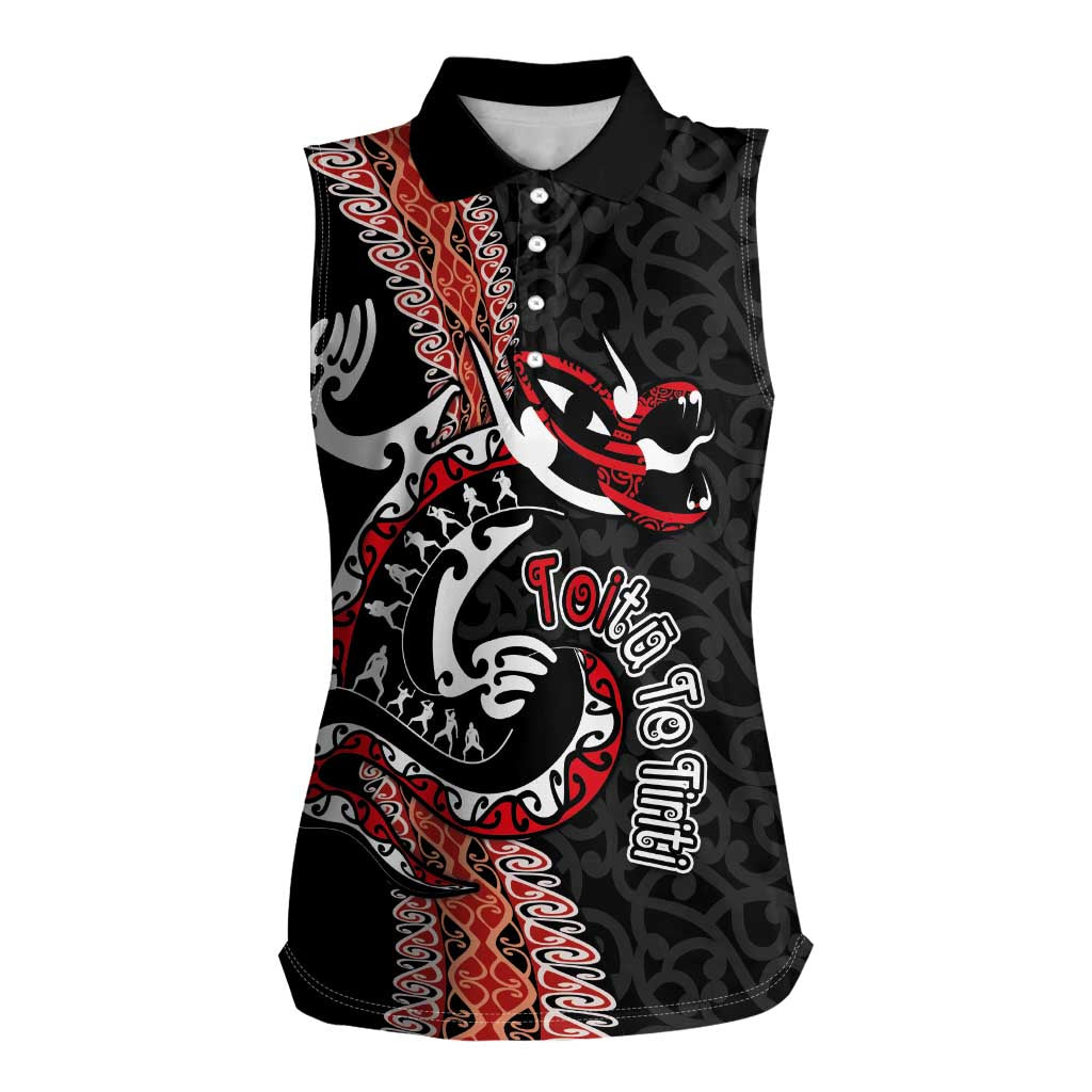 Aotearoa Toitu Te Tiriti Women Sleeveless Polo Shirt Maori Taniwha Haka - Honour the Treaty LT03