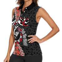 Aotearoa Toitu Te Tiriti Women Sleeveless Polo Shirt Maori Taniwha Haka - Honour the Treaty LT03