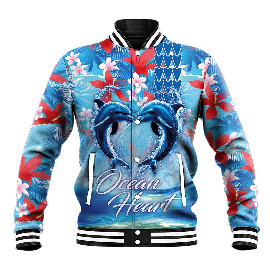 Hawaiian Dolphin Love Couple - Ocean Heart Baseball Jacket LT03 Unisex Blue - Polynesian Pride