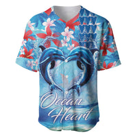 Hawaiian Dolphin Love Couple - Ocean Heart Baseball Jersey LT03 Blue - Polynesian Pride