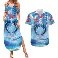 Hawaiian Dolphin Love Couple - Ocean Heart Couples Matching Summer Maxi Dress and Hawaiian Shirt