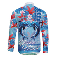 Hawaiian Dolphin Love Couple - Ocean Heart Family Matching Long Sleeve Bodycon Dress and Hawaiian Shirt LT03 - Polynesian Pride