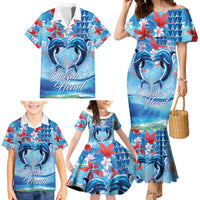 Hawaiian Dolphin Love Couple - Ocean Heart Family Matching Mermaid Dress and Hawaiian Shirt LT03 - Polynesian Pride